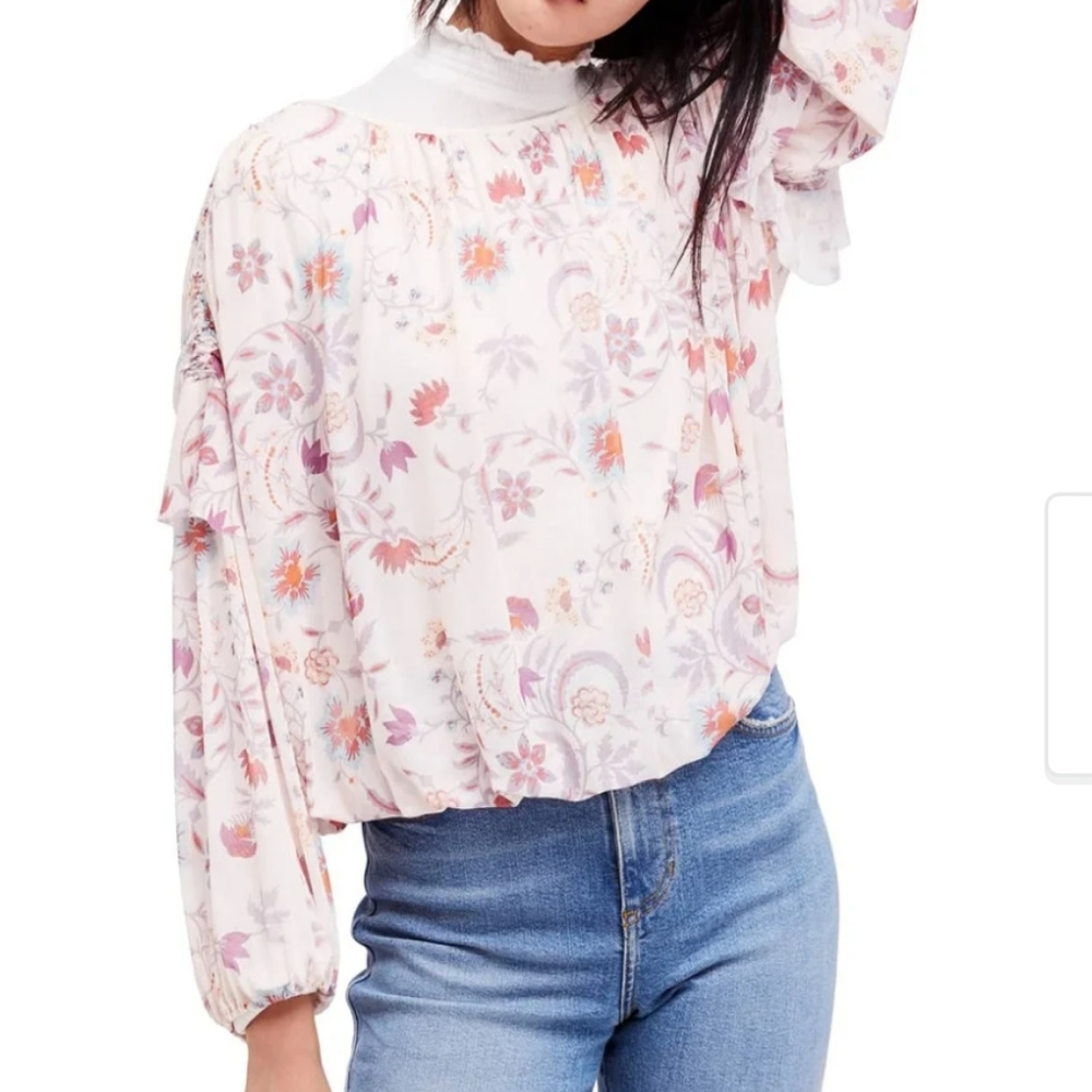 Free People Wild Flower Honey Blouson Floral Top